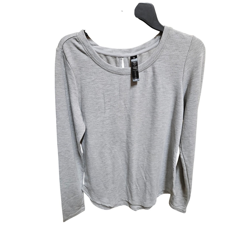 Yogalicious Womens Long Sleeve Top Gray Round Neck Casual Activewear